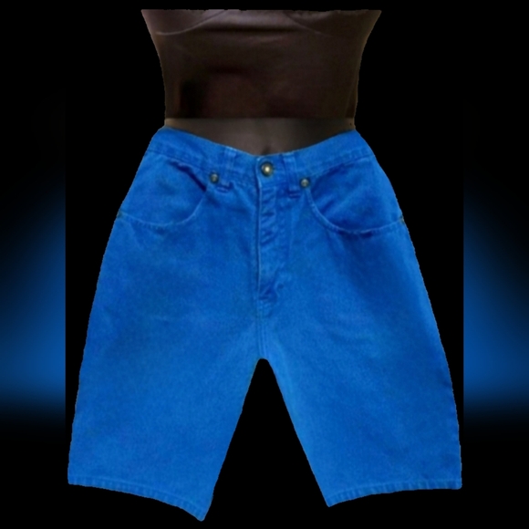 Vtg 90s Ny Line royal blue acid wash high waist denim mom jean shorts 4/6 NWOT - Picture 3 of 17